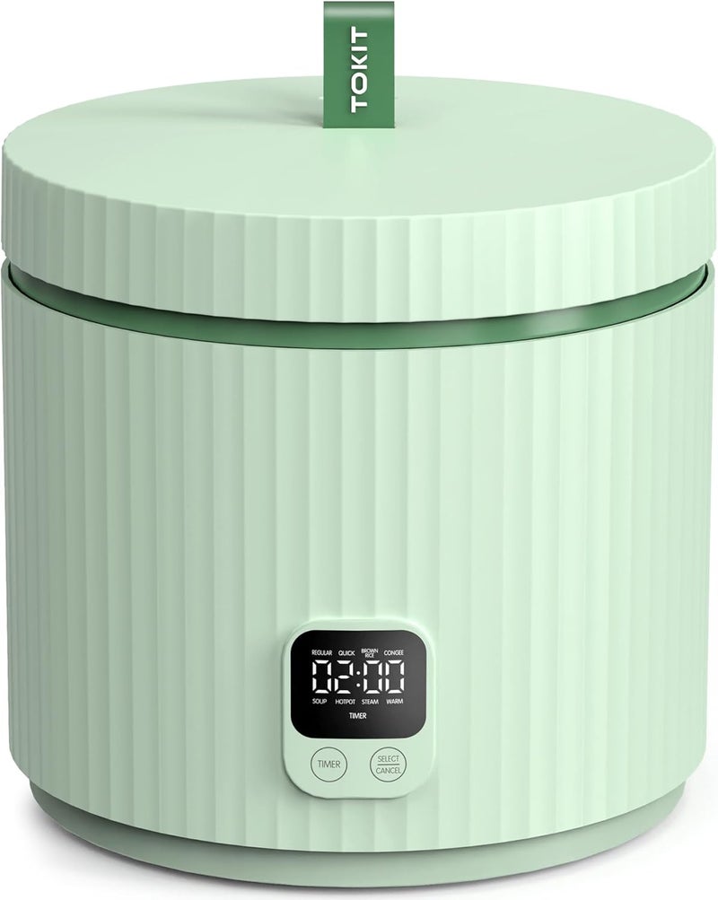 TOKIT طباخ أرز صغير 3 أكواب غير مطبوخة / 6 أكواب مطبوخة، طباخ أرز ميني متعدد الوظائف بتصميم عصري مع مؤقت 24 ساعة ووظيفة تسخين لعدد 1-3 أشخاص، وعاء غير لاصق مطلي بالسيراميك مع 8 وظائف طهي، أخضر أفوكادو - Image 1